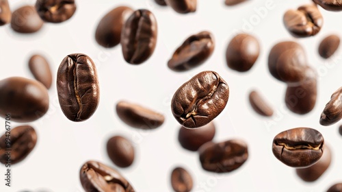 Freshly Roasted Coffee Beans Suspended in Midair Vibrant Textures and Rich Colors Capturing the Essence of Quality and Energy