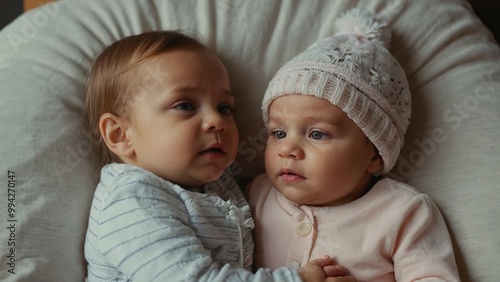 Baby closeup Sibling relationship in family when young