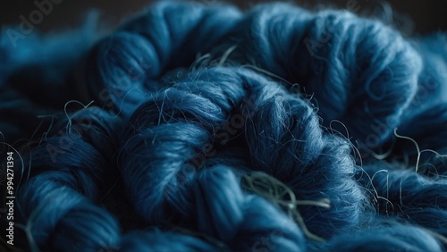 Blue felting wool as background closeup view