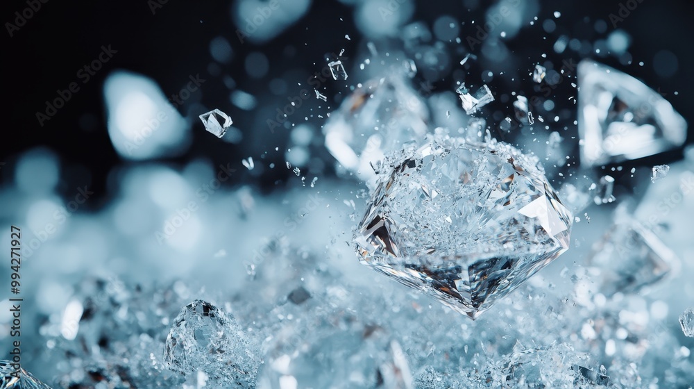 An aesthetic representation of a beautiful diamond fragmenting into numerous shining particles, highlighting the allure and transient nature of luxury and opulence. An aesthetic representation of a beautiful diamond fragmenting into numerous shining particles, highlighting the allure and transient nature of luxury and opulence.