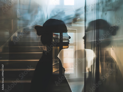 A stressed individual surrounded by clocks, racing against time to achieve perfection in their tasks. photo