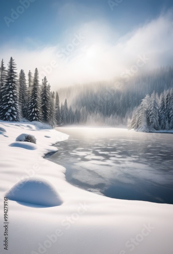 captivating winter stunning photographic landscape dreamy snow covered scenery under soft light, beauty, wonderland, frozen, trees, ground, sky, clouds