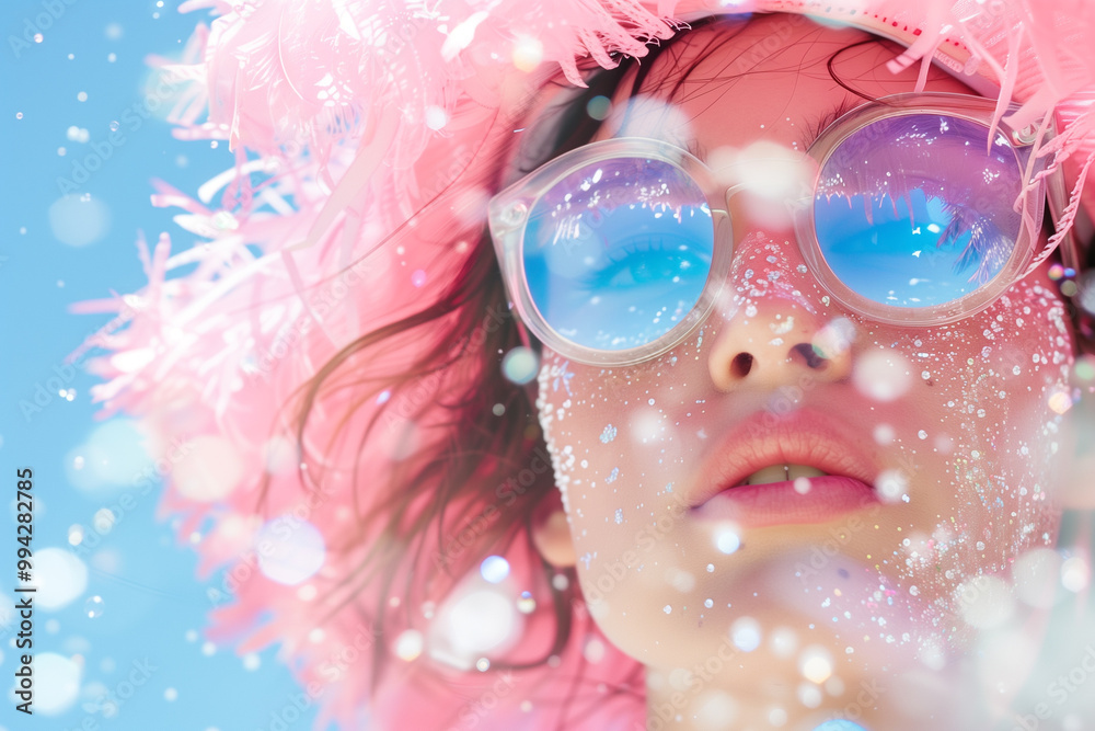Playful Summer Portrait with Sparkling Pink Background Playful Summer Portrait with Sparkling Pink Background