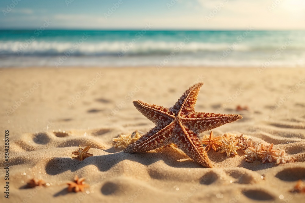 Tropical beach with orange sea star on sand summer Tropical beach with orange sea star on sand summer