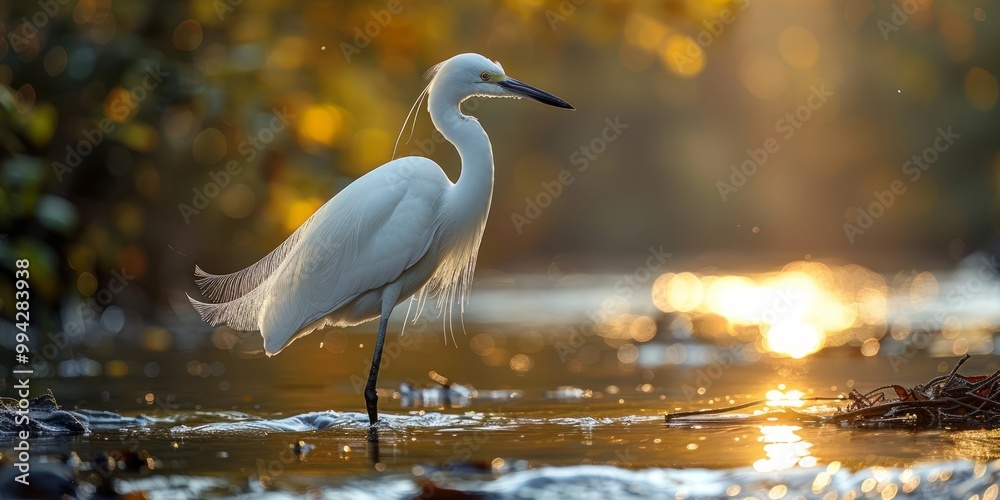Naklejka premium Elegant Egret in Golden Light