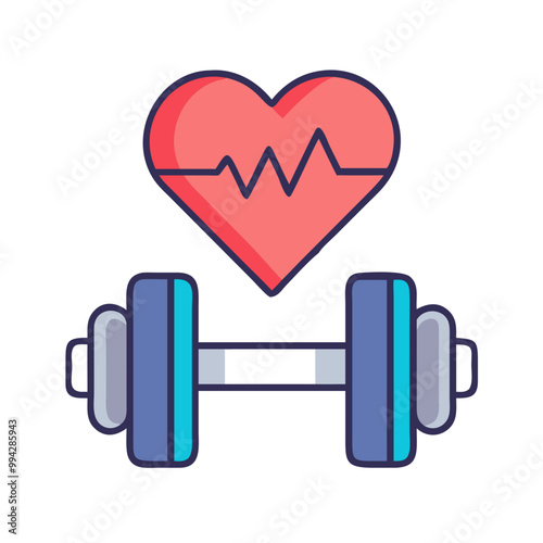 A fitness icon featuring a heart and dumbbell, designed for apps focusing on overall health and wellness