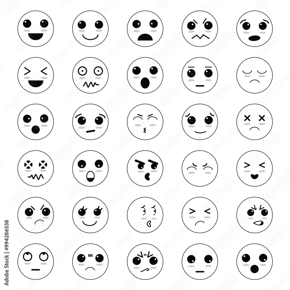 Emojis, different expressions. Vector faces. Cartoon face emotion icon emoji black outline. Set of Emoji icon vector. Set B Emojis, different expressions. Vector faces. Cartoon face emotion icon emoji black outline. Set of Emoji icon vector. Set B