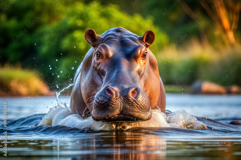 Fototapeta premium Close-up hippopotamus emerging from water