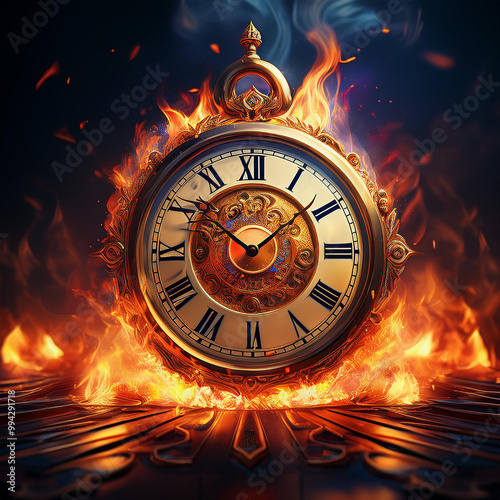 clock on fire times burning photo