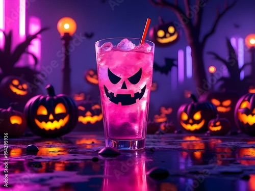 Eye catching cocktail drink with straw for halloween party modern neon photo