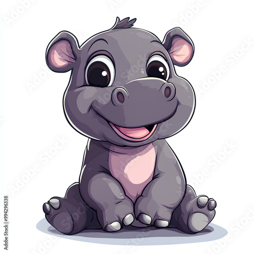 Cute Cartoon Baby Hippopotamus Sitting Illustration photo