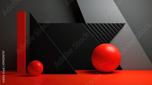 abstract geometric 3D composition. Web background in red and black colors. Futuristic backdrob design photo