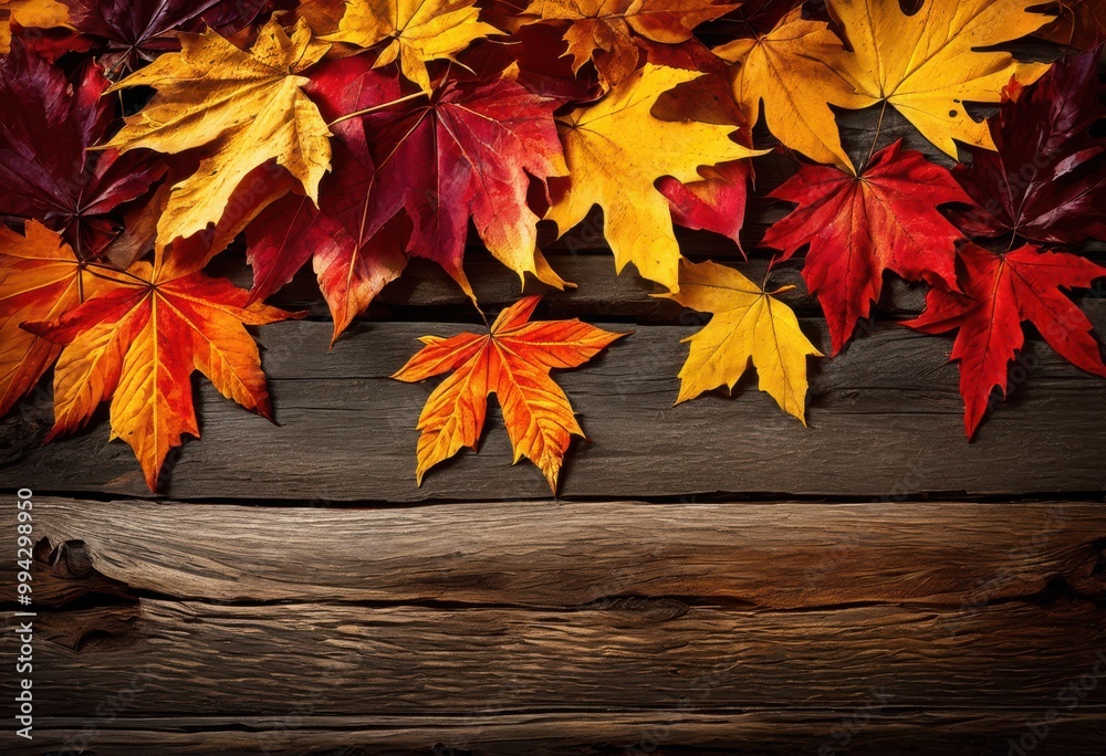 vibrant autumn leaves rich colors resting rustic wooden textures creating scenic fall display vivid hues, foliage, orange, red, yellow, scenery, nature, warm vibrant autumn leaves rich colors resting rustic wooden textures creating scenic fall display vivid hues, foliage, orange, red, yellow, scenery, nature, warm