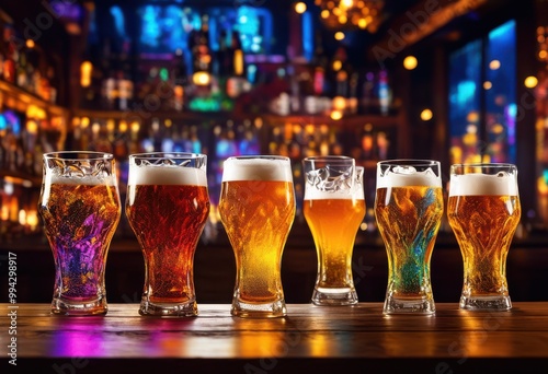 dynamic beer splashes branded glassware captured vibrant details colorful designs, liquid, foam, cold, refreshing, cheers, brew, bar, party, serve, drink photo