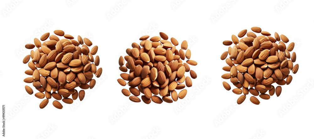 Heap of almond nuts isolated on transparent background