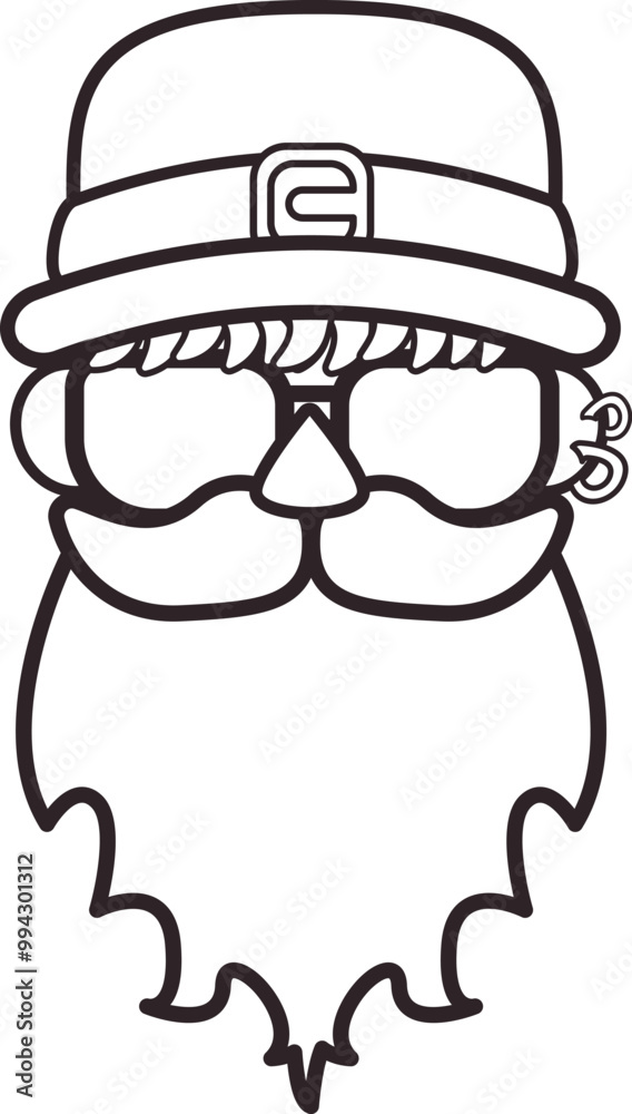 Santa Claus line icon head with Santa hat and sunglasses isolated on white background. Santa line style label, LOGO and sticker design template Santa Claus line icon head with Santa hat and sunglasses isolated on white background. Santa line style label, LOGO and sticker design template