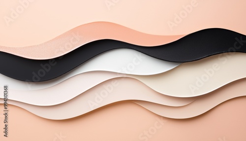 Abstract layered background with wavy shapes in beige, black, and peach colors, creating a minimal and elegant design. photo