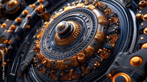 Wallpaper Mural Close-up view of a technologically intricate gear with golden and black elements, showcasing fine details. Torontodigital.ca