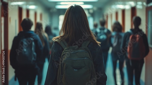 people walking down a hallway in an office setting, showcasing casual teamwork and interaction among colleagues in a professional corporate environment