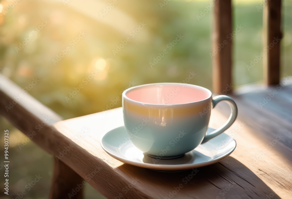 Fototapeta premium delightful empty cup bathed soft morning light table gentle reflection creating inviting atmosphere relaxation, beverage, drinkware, latte, ceramics