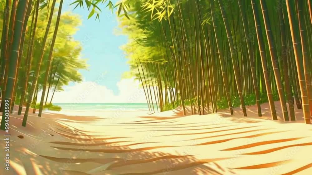 A quiet coastal scene where a small zen stone cairn sits on a sandy beach. waves lap shore, calming sound of the ocean blending into the lo-fi beats, Manga Anime style 4K Lofi Animation Video