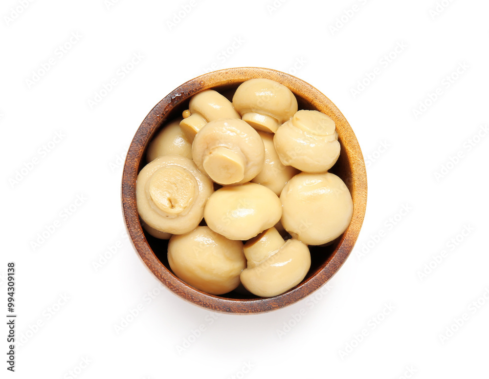 Bowl of canned mushrooms isolated on white background Bowl of canned mushrooms isolated on white background