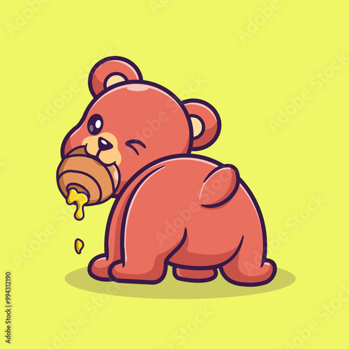 Cute Bear Eating Honeycomb Cartoon Vector Icon 
Illustration. Animal Nature Icon Concept Isolated Premium
Vector. Flat Cartoon Style