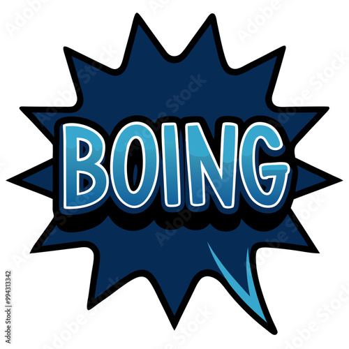 a comic-style graphic with the word "BOING" in bold, capital letters. The text is white with a blue outline and is set against a dark blue starburst shape, which gives the impression of an action