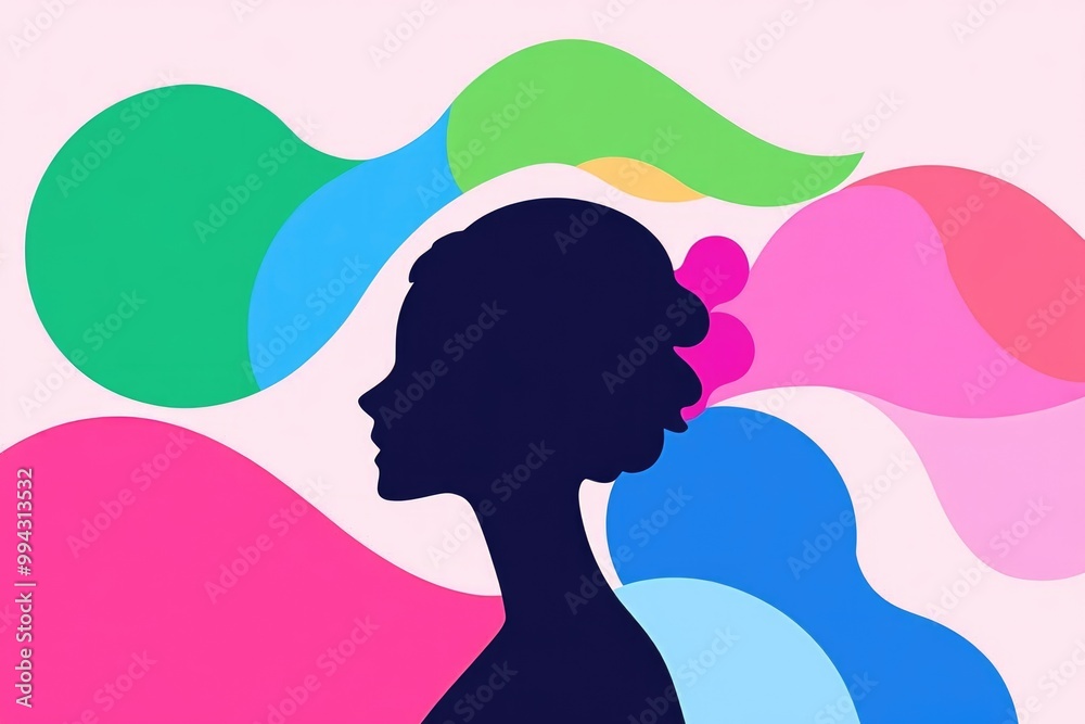 Colorful silhouette of woman with vibrant abstract background Colorful silhouette of woman with vibrant abstract background