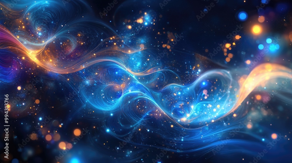 Colorful abstract lights in the night sky featuring vibrant swirls of blue and bursts of glowing orbs reminiscent of fireflies Colorful abstract lights in the night sky featuring vibrant swirls of blue and bursts of glowing orbs reminiscent of fireflies