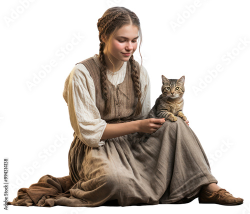 Holding photo cat villager girl.