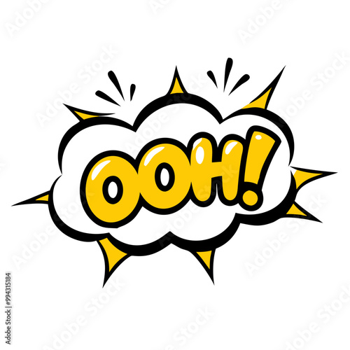 a cartoon-style graphic of a speech bubble with the word "OOH!" inside it. The text is in bold, yellow letters with a black outline. The speech bubble is white with a black outline 