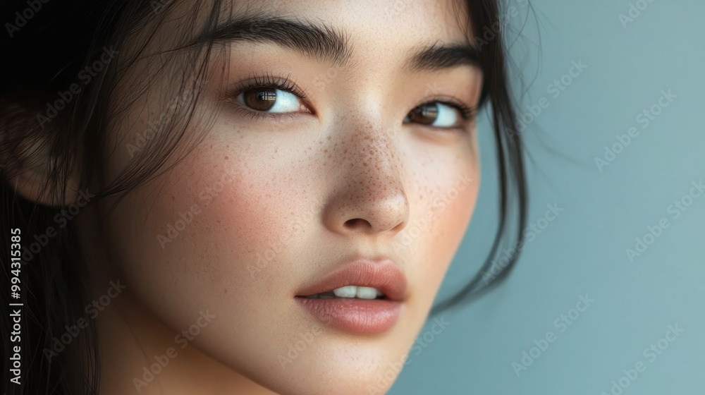 Asian person with flawless skin, natural tones Asian person with flawless skin, natural tones