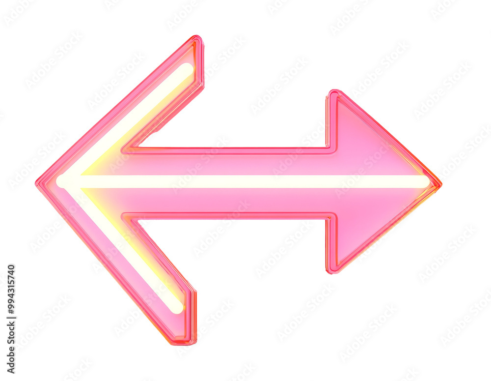 Pink and yellow luminous 3D arrow pointing in two directions. Transparent background Pink and yellow luminous 3D arrow pointing in two directions. Transparent background