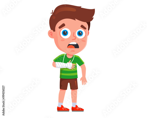 boy in a cast. broken arm in a teenager. fracture of the limb.