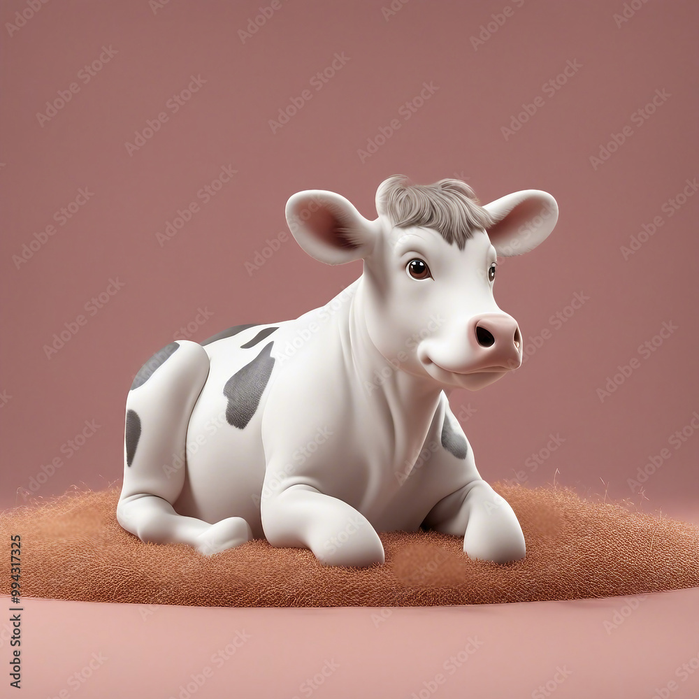 Fototapeta premium Cute little cow sitting on color background generated by AI