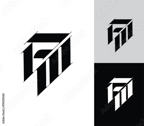 OLD english FM letters logo text design