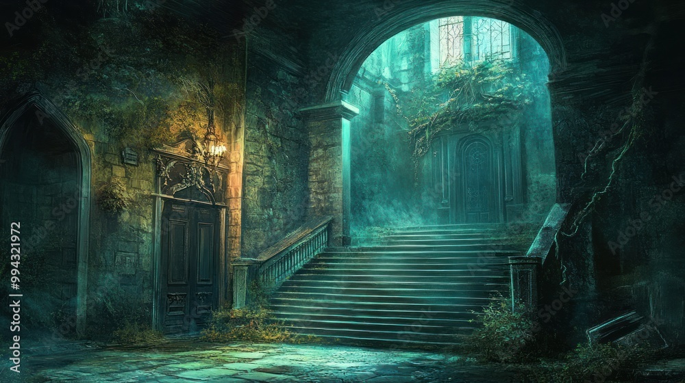 Overgrown Stone Entrance to a Mysterious Building Overgrown Stone Entrance to a Mysterious Building