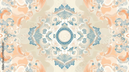 Intricate Korean hanbok fabric pattern in soft pastel colors showcasing detailed symmetry and traditional cultural design