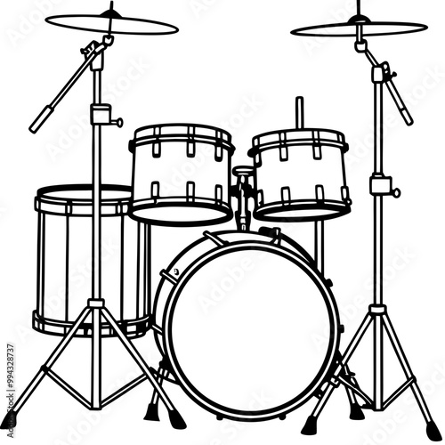 drum kit silhouette line art vector illustration