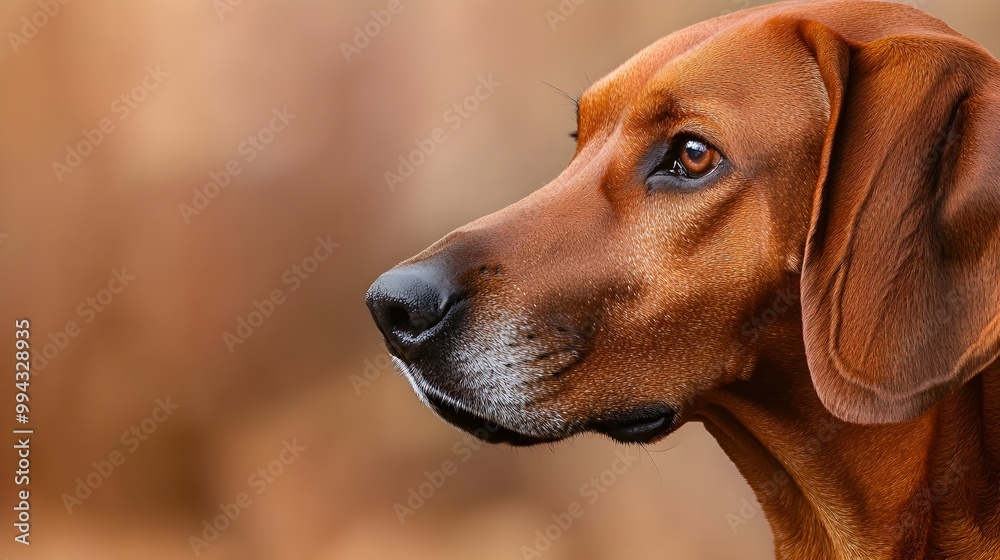 A close-up of a Redbone Coonhound's face, highlighting its long ears and gentle expression against a soft backdrop A close-up of a Redbone Coonhound's face, highlighting its long ears and gentle expression against a soft backdrop