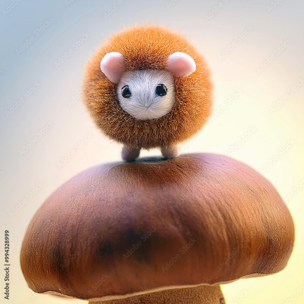 A virtual character with a cute pose on top of a big acorn A virtual character with a cute pose on top of a big acorn