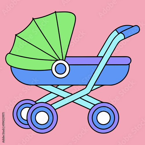 newborn baby modern stroller line art vector illustration