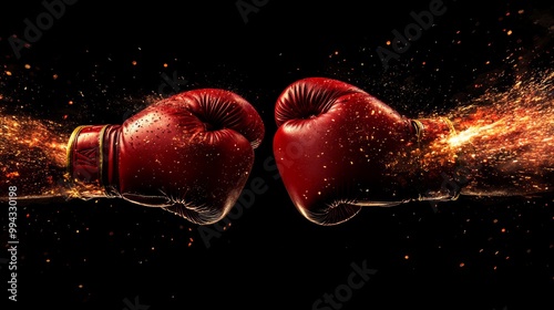 There are two burning gloves, as if a boxing match is taking place photo