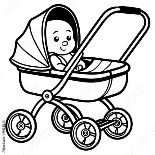 newborn baby modern stroller line art vector illustration 