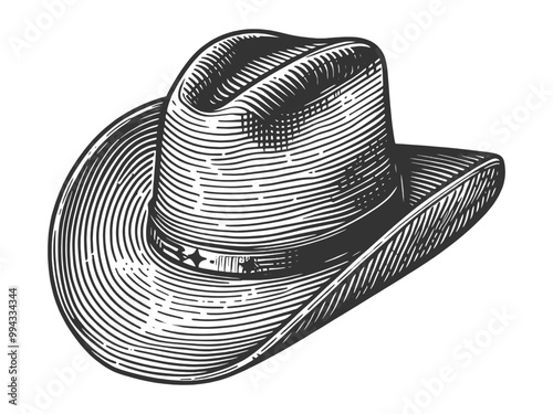 classic cowboy hat, capturing the essence of Western style in a vintage engraving style sketch engraving generative ai vector illustration. Scratch board imitation. Black and white image.