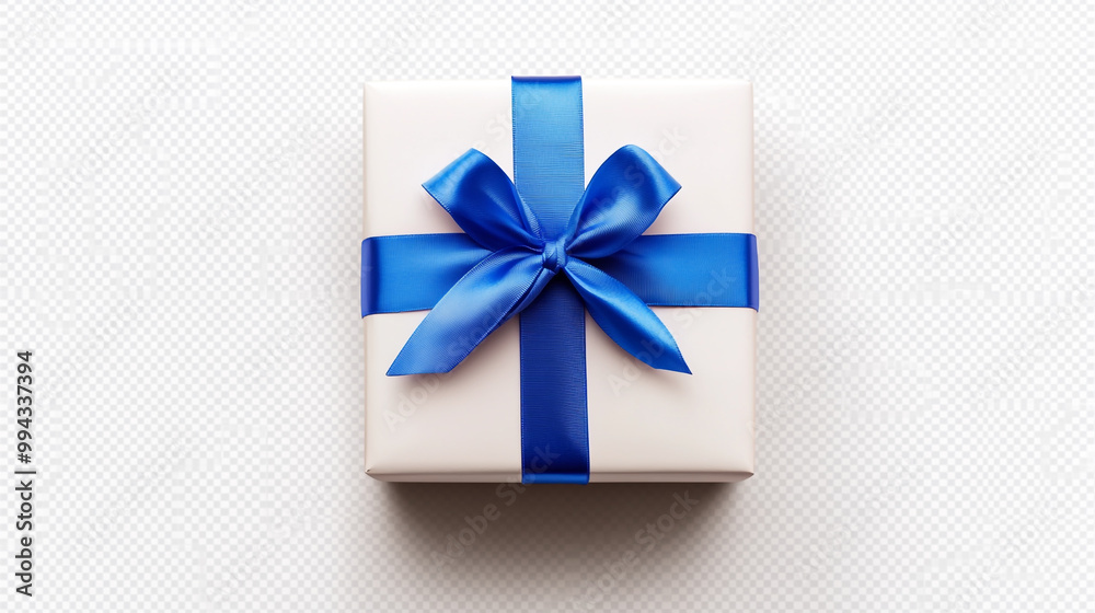 Elegant white gift box with a blue ribbon on a textured background ready for any occasion