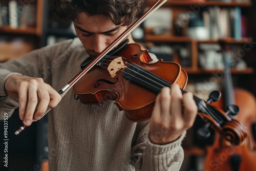 Young boy playing violin