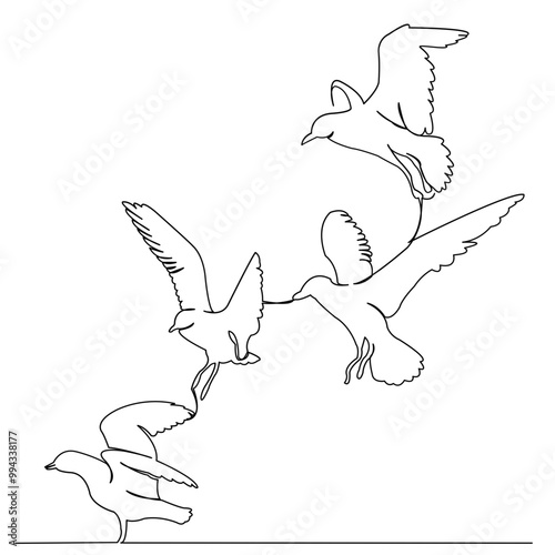 One continuous single drawing line art doodle bird, seagull, wing, gull, nature, flying. Isolated flat illustration hand draw contour on a white background

