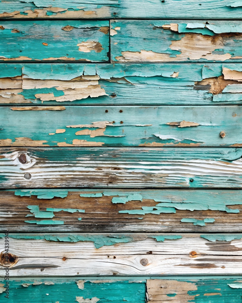 Obraz premium Weathered wood rustic background with aged planks, peeling paint, vintage texture, distressed surface, blue wood